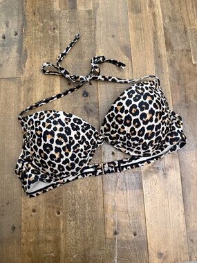 Leopard Print push up Bikini Top - Brown & Black
